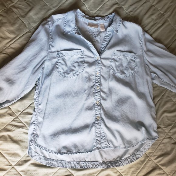 Chico's Lyocell Soft XL Petite Faded Blue Button Up Shirt - Picture 2 of 9
